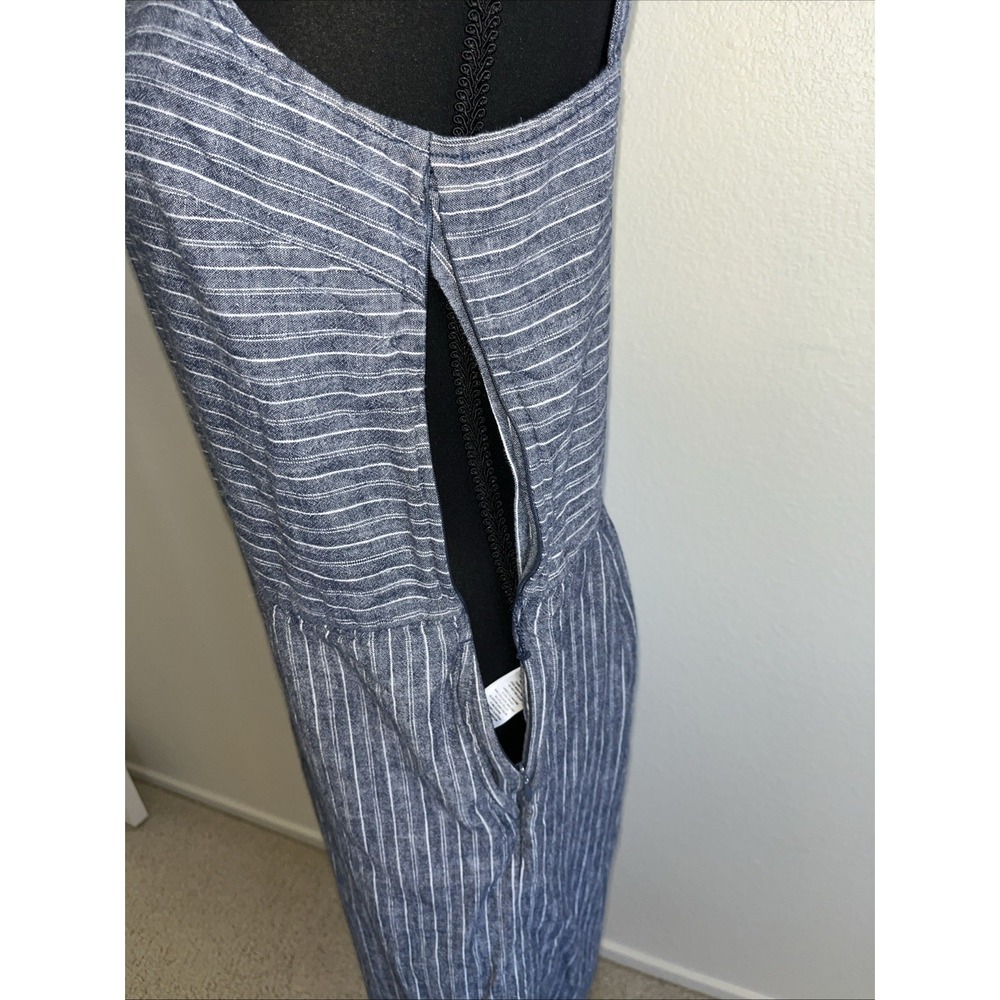 Beach Lunch Lounge Striped Linen Cotton‎ Blend Jumpsuit Size S Wide Leg Pockets - Picture 3 of 8
